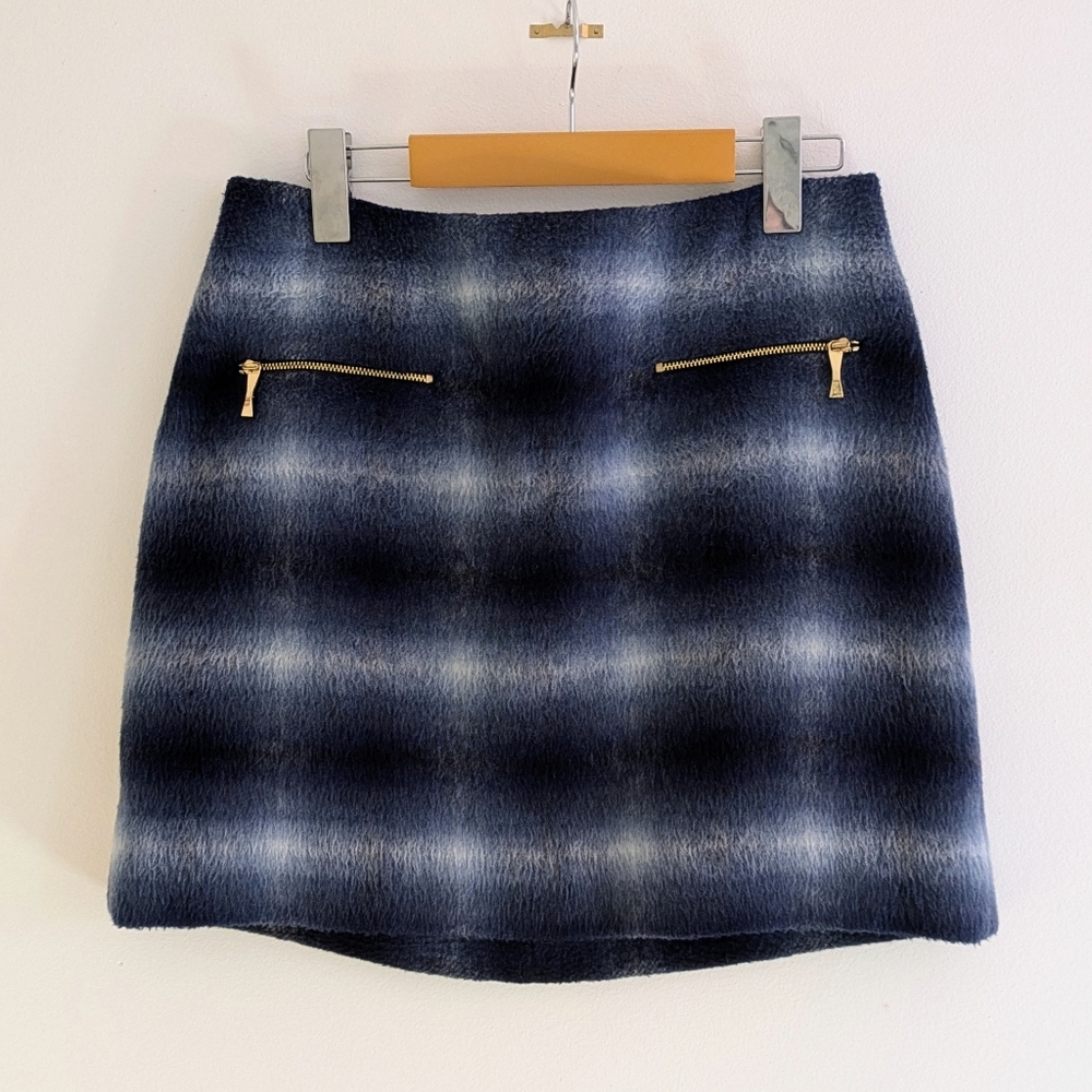 Kate Spade 2 Blue Gradient Furry Wool Mini Skirt Gold Details Date night